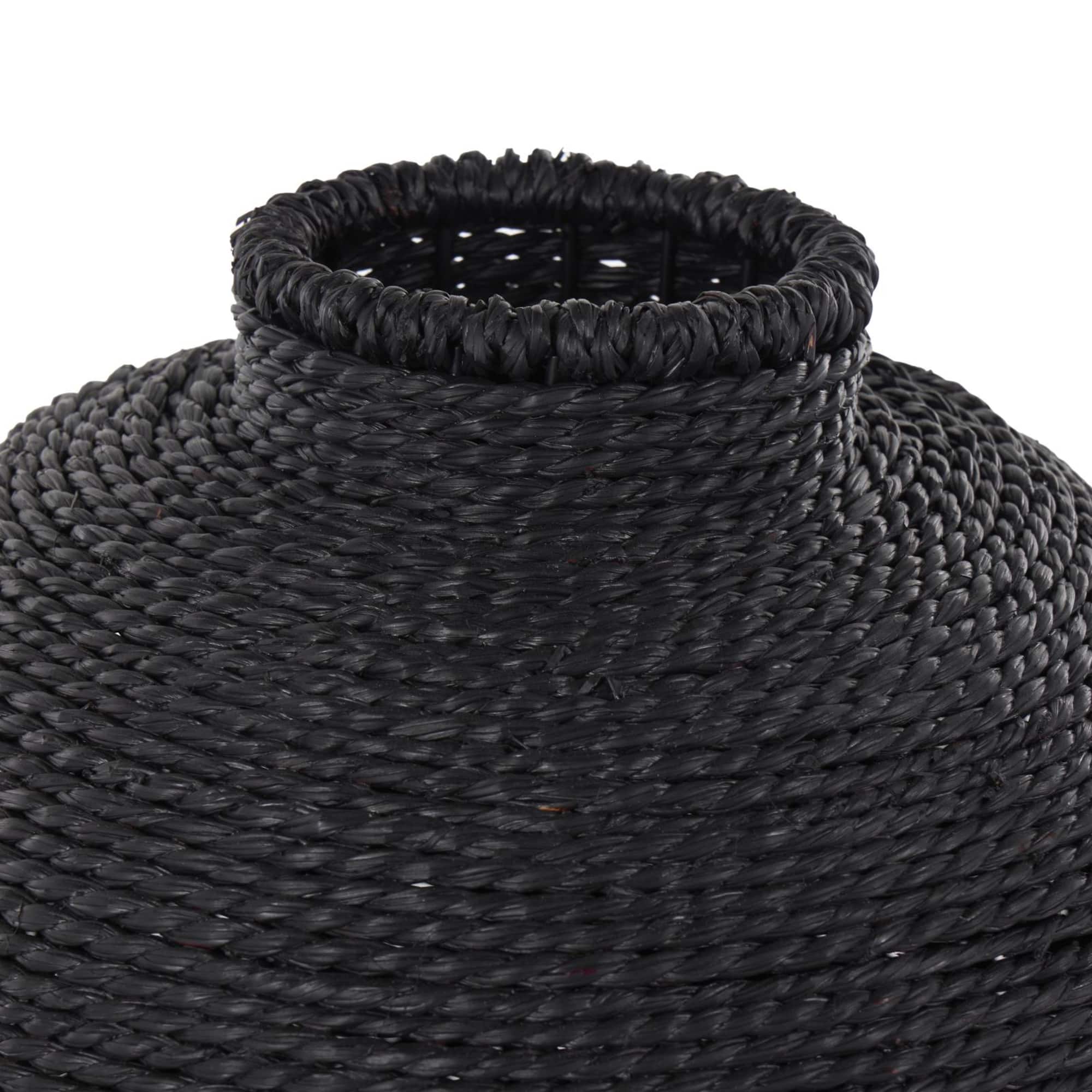 13" Black Handmade Wrapped Pot Metal Vase